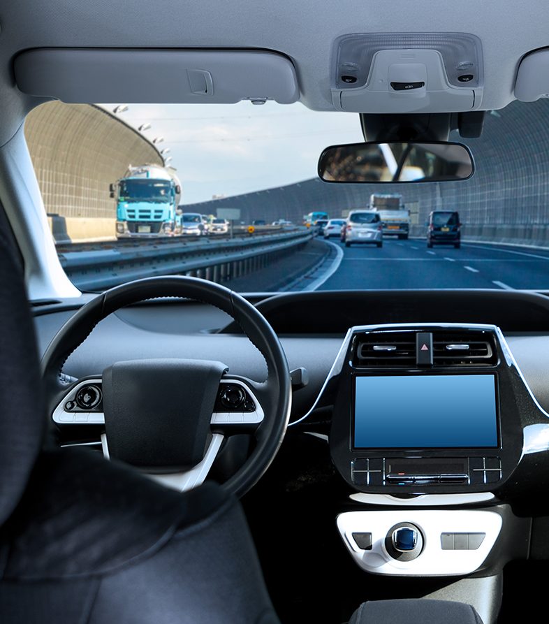 An autonomous vehicle on a United States interstate